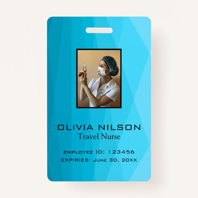 Blue Polygonal And Photo Badge (Front)