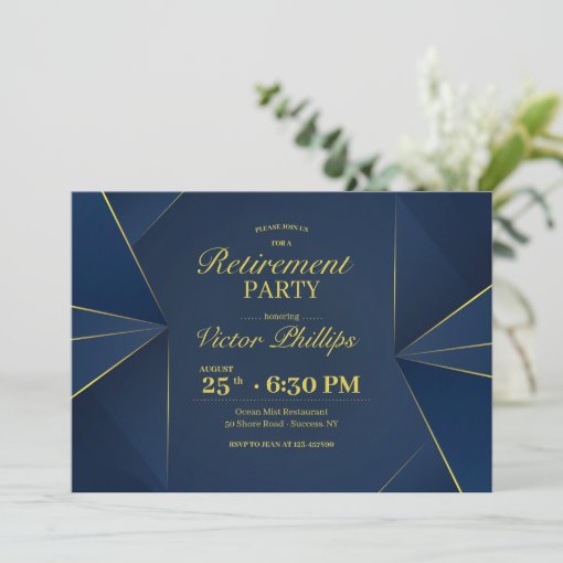 Blue Polygonal Retirement Party Invitation | Zazzle