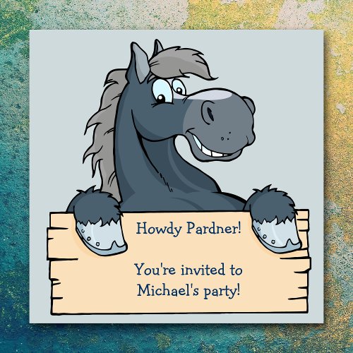Blue Pony Child Birthday Party Invitation