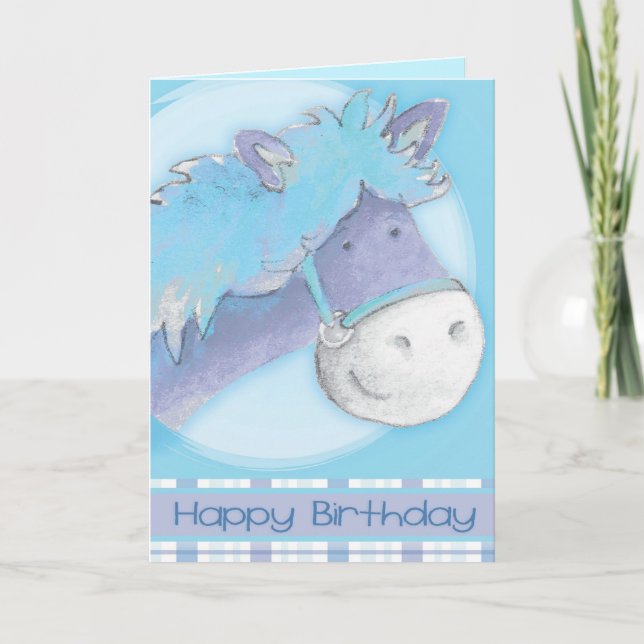 Blue pony horse watercolor art Birthday Card (Front)