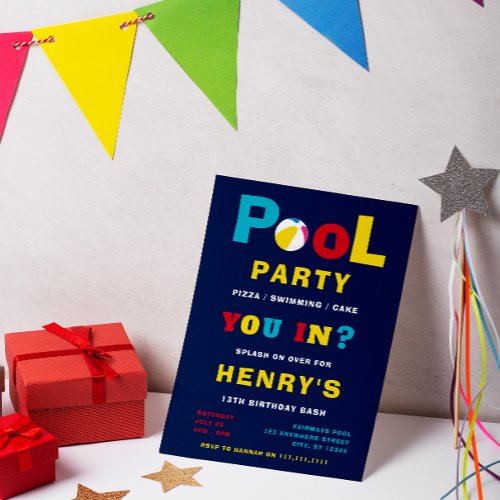 Blue Pool Party Boy Birthday Invitation