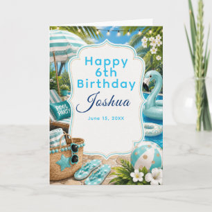 Blue Pool Party boys Birthday  Card