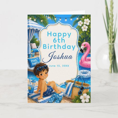 Blue Pool Party boys Birthday  Card