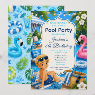 Blue Pool Party Boy's Birthday Invitation