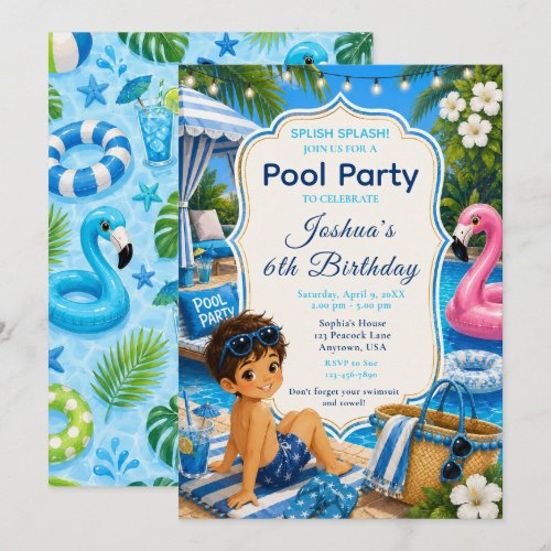 Blue Pool Party Boy's Birthday Invitation