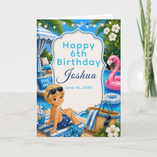 Blue Pool Party Girls Birthday  Card