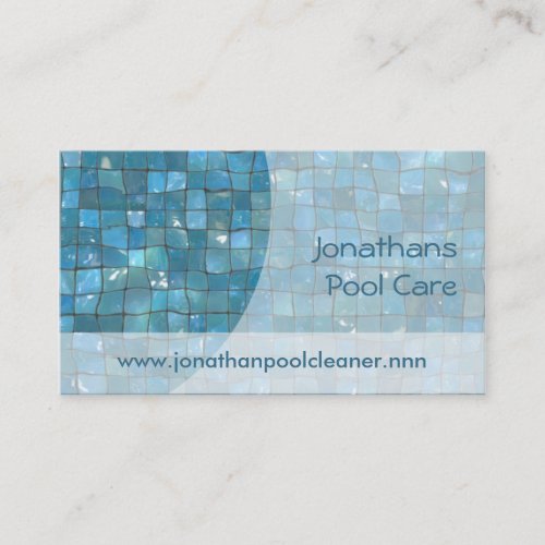 Blue pool tiles under sparkling water business card