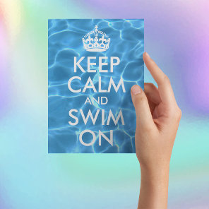 Blue Pool Water Keep Calm and Swim On Postcard