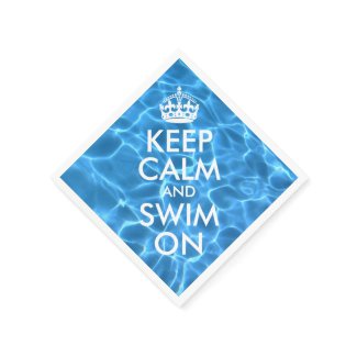 Blue Pool Water Keep Calm and Swim On Standard Cocktail Napkin
