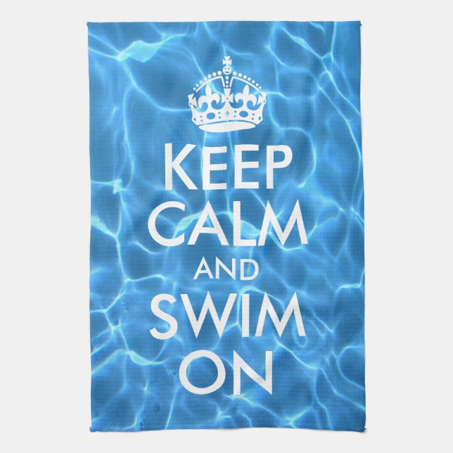 Blue Pool Water Keep Calm and Swim On Towel (Vertical)