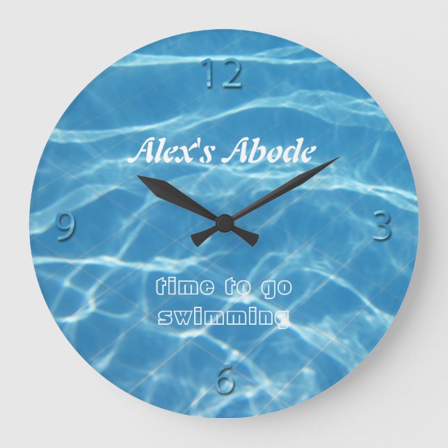 Blue Pool Water Numbers Clear Aquatic Cool Swimmer Large Clock (Front)