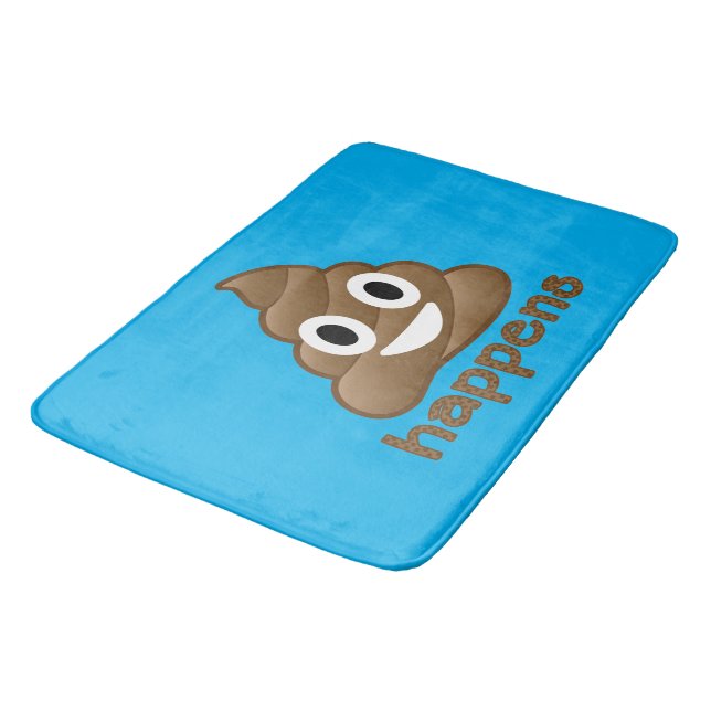 Blue Poop Happens Emoji Custom Bath Matt Bathroom Mat (Angled)