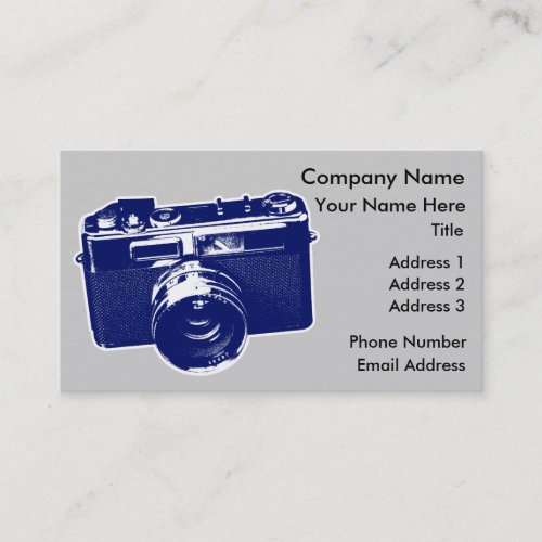 Graphic Retro Camera Design in Blue Business Card Templates
