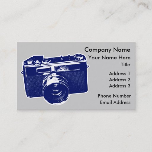 Customizable Graphic Retro Camera Design in Blue Business Card Templates