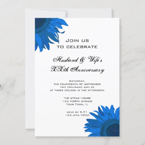 Blue Pop Art Flower Wedding Anniversary Party Invitation