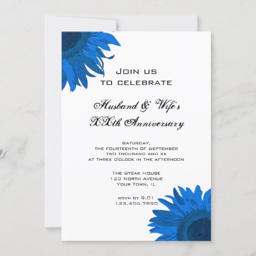 Blue Pop Art Flower Wedding Anniversary Party Custom Invite