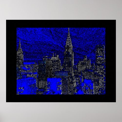 Blue Pop Art New York City Art Poster