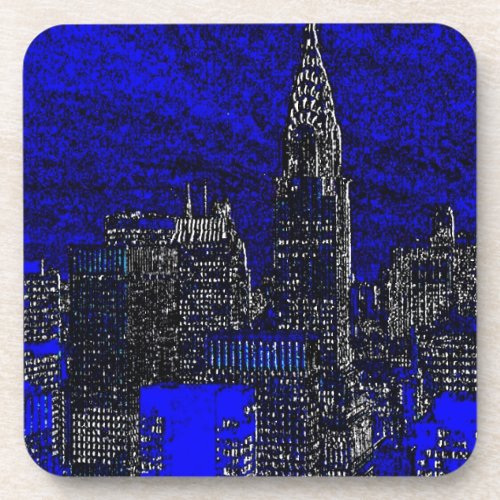 Blue Pop Art New York City Beverage Coaster