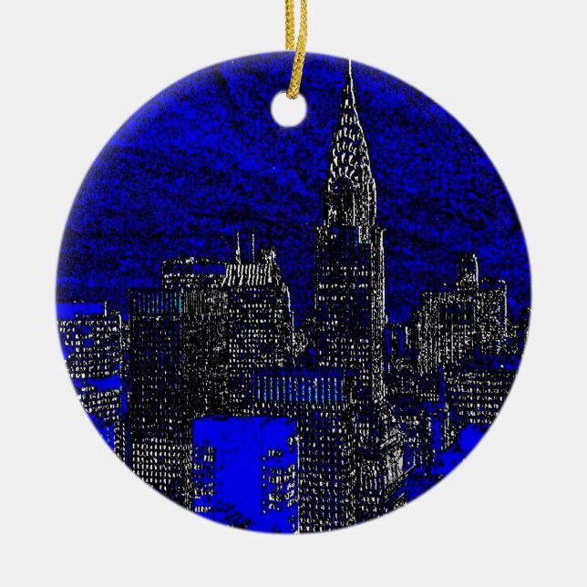 Blue Pop Art New York City Ceramic Ornament (Front)