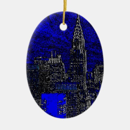 Blue Pop Art New York City Ceramic Ornament