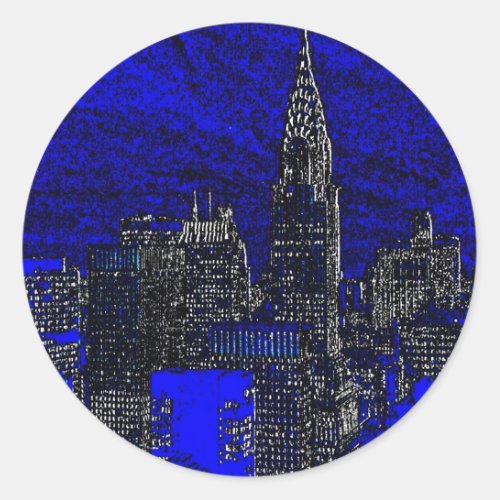Blue Pop Art New York City Classic Round Sticker