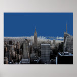 Blue Pop Art New York City Evening Poster Print<br><div class="desc">Red - Black & White New York City - Manhattan Skyscrapers Digital Art Image</div>