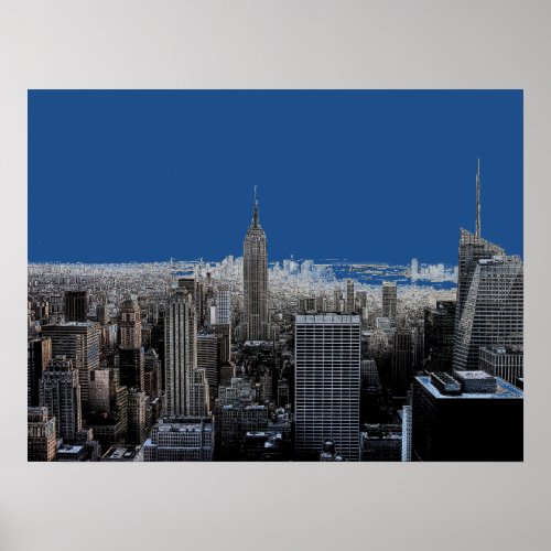 Blue Pop Art New York City Evening Poster Print