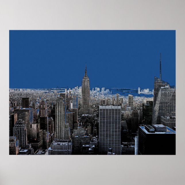 Blue Pop Art New York City Evening Poster Print (Front)