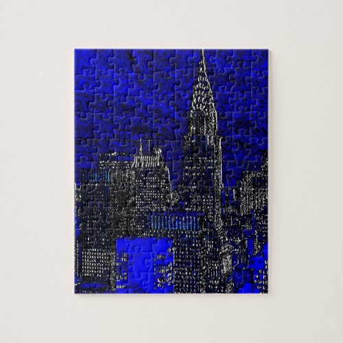 Blue Pop Art New York City Jigsaw Puzzle