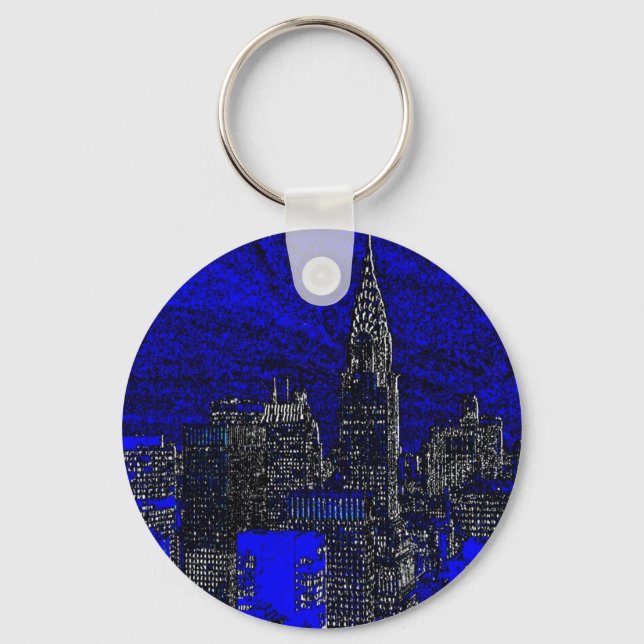 Blue Pop Art New York City Keychain (Front)