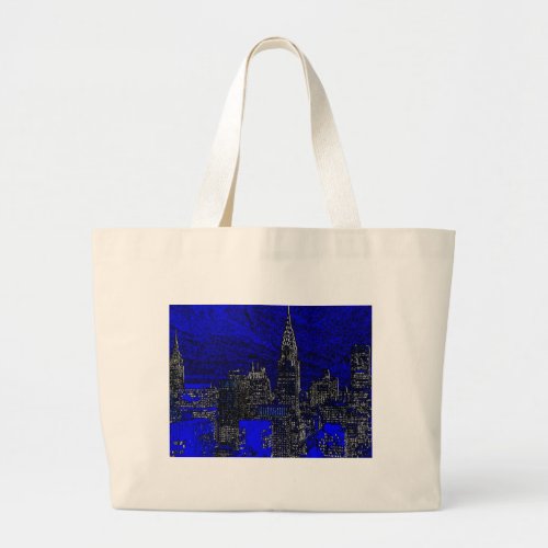 Blue Pop Art New York City Large Tote Bag