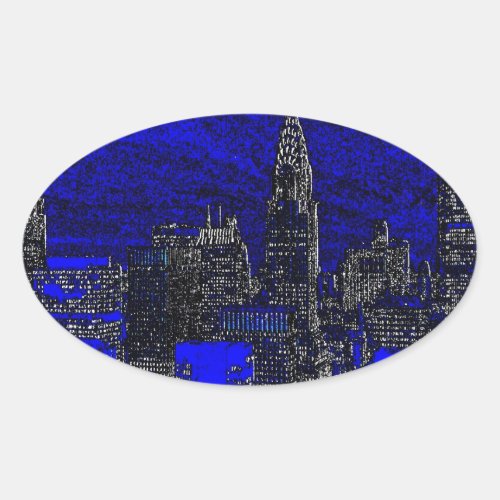 Blue Pop Art New York City Oval Sticker