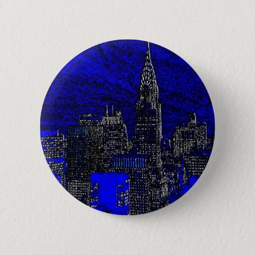 Blue Pop Art New York City Pinback Button