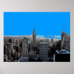 Blue Pop Art New York City Poster Print<br><div class="desc">Red - Black & White New York City - Manhattan Skyscrapers Digital Art Image</div>
