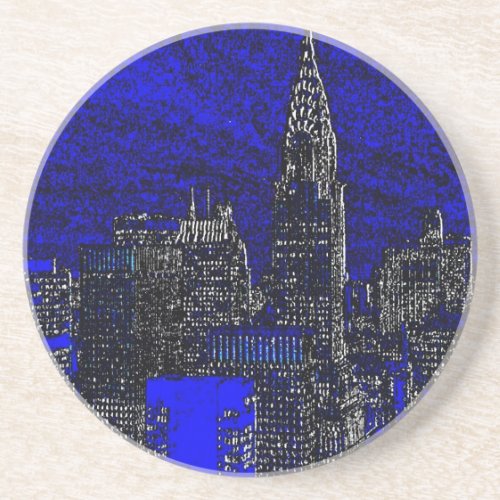 Blue Pop Art New York City Sandstone Coaster
