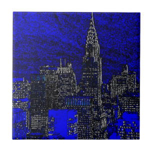 Blue Pop Art New York City Tile