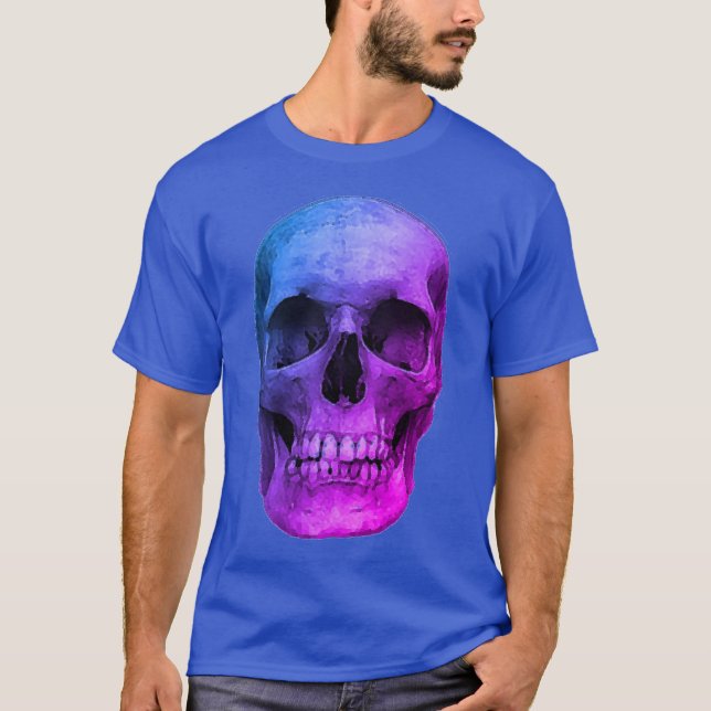 Blue Pop Art Retro Stylish Skull T-Shirt (Front)