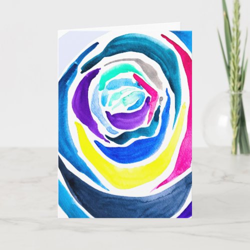 Blue pop art rose watercolor card