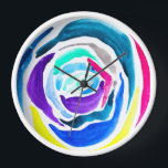 Blue pop art rose watercolor clock<br><div class="desc">Pop art from original watercolor painting of an abstract blue rose with colorful cartoonish colors. Bright pop art style.</div>