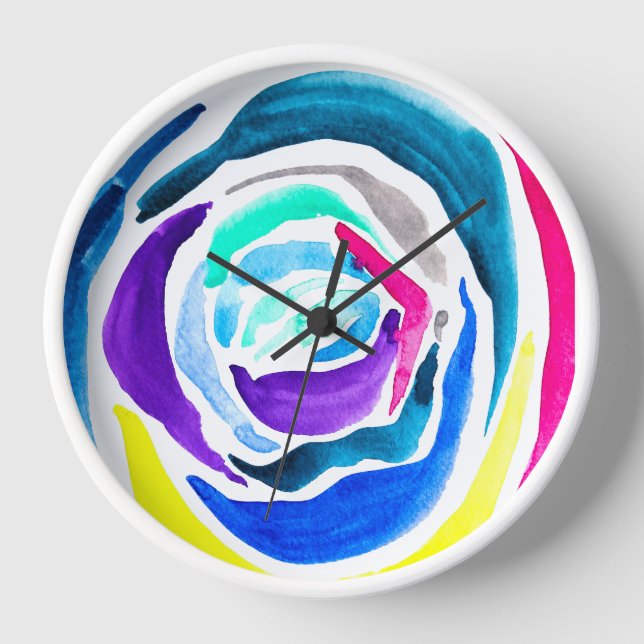 Blue pop art rose watercolor clock (Front)