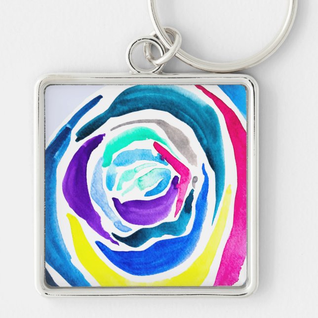 Blue pop art rose watercolor keychain (Front)