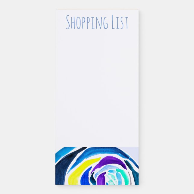 Blue pop art rose watercolor magnetic notepad (Front)