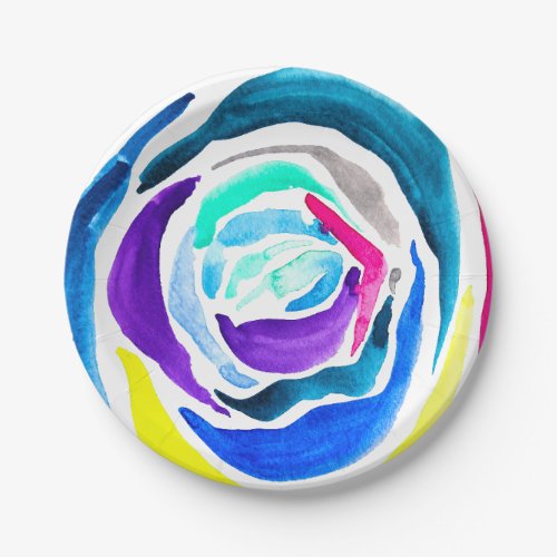 Blue pop art rose watercolor paper plates