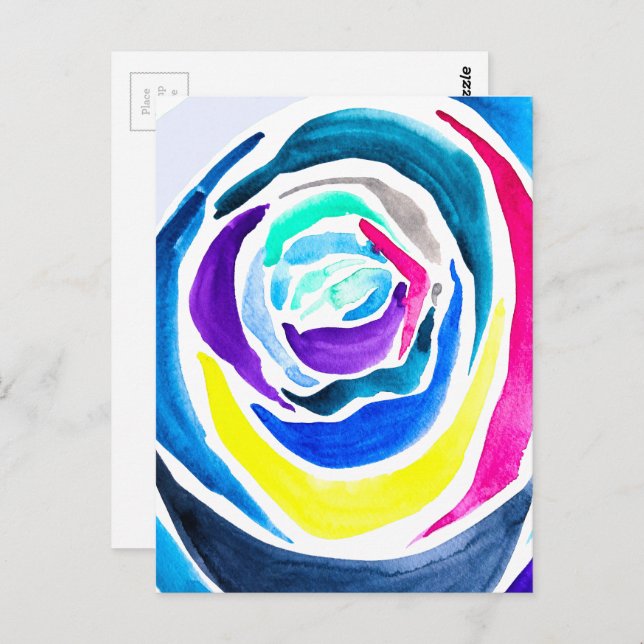 Blue pop art rose watercolor postcard (Front/Back)