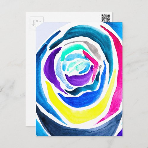 Blue pop art rose watercolor postcard