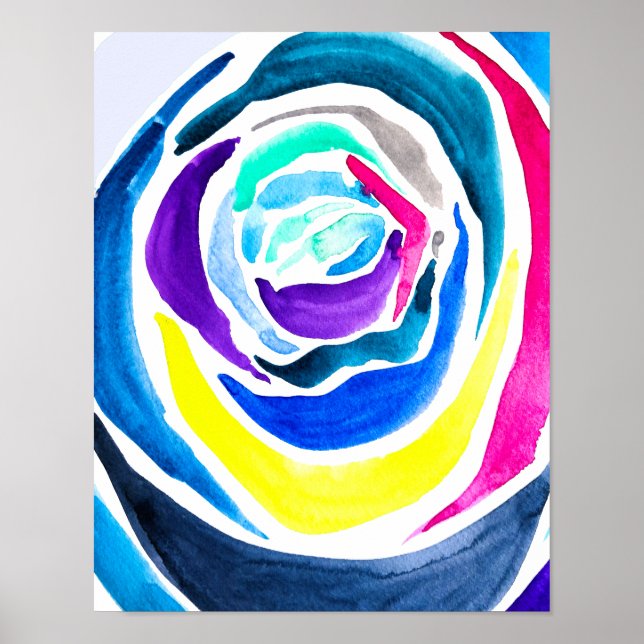 Blue pop art rose watercolor poster (Front)