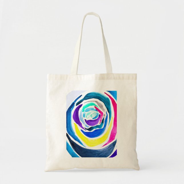 Blue pop art rose watercolor tote bag (Front)