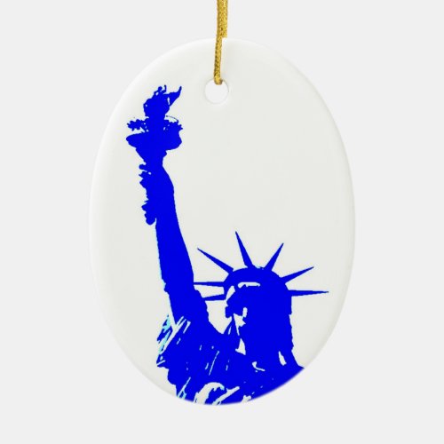 Blue Pop Art Statue of Liberty Ceramic Ornament