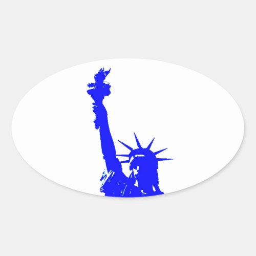 Blue Pop Art Statue of Liberty Oval Sticker