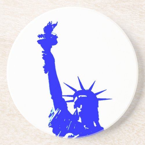 Blue Pop Art Statue of Liberty Sandstone Coaster